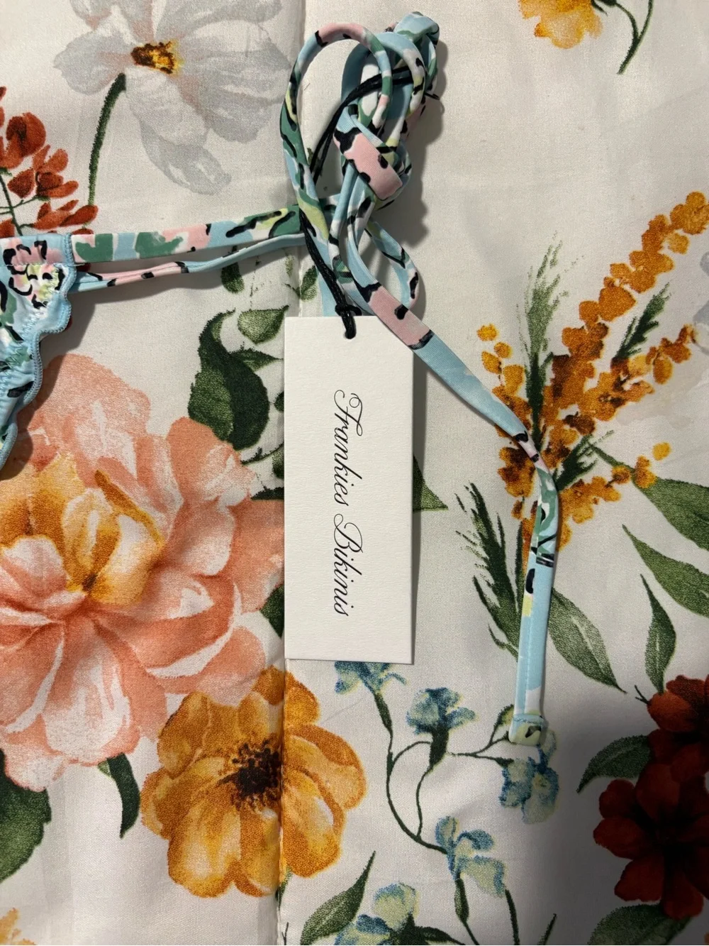 Frankie's Bikinis Light Blue Floral Tie-Side Bikini Bottom